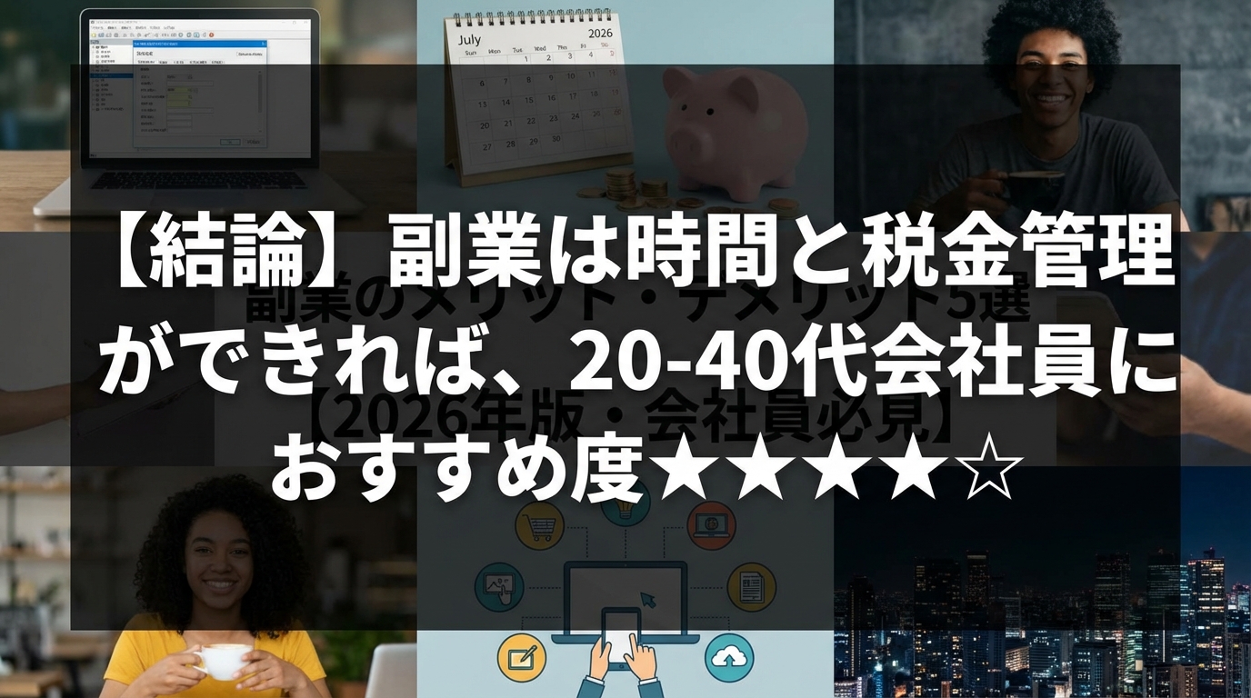 【結論】副業は時間と税金管理ができれば、20-40代会社員におすすめ度★★★★☆