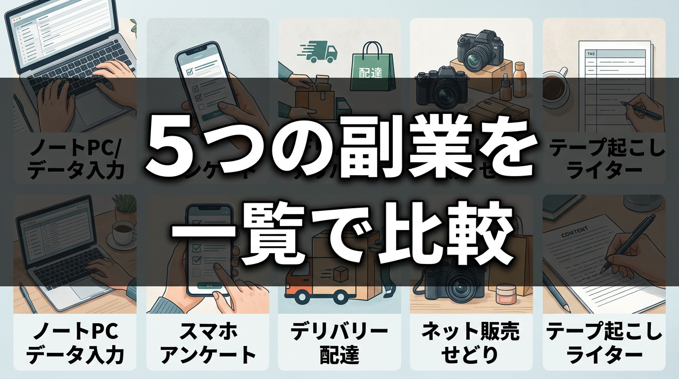 5つの副業を一覧で比較